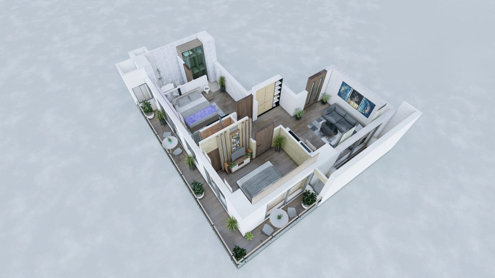 3D cut-away of an SBS Tower apartment, Layout 01