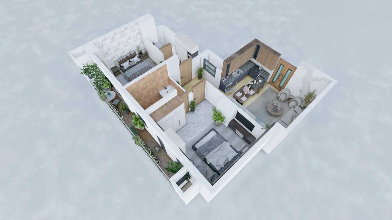 3D cut-away of an SBS Tower apartment, Layout 02